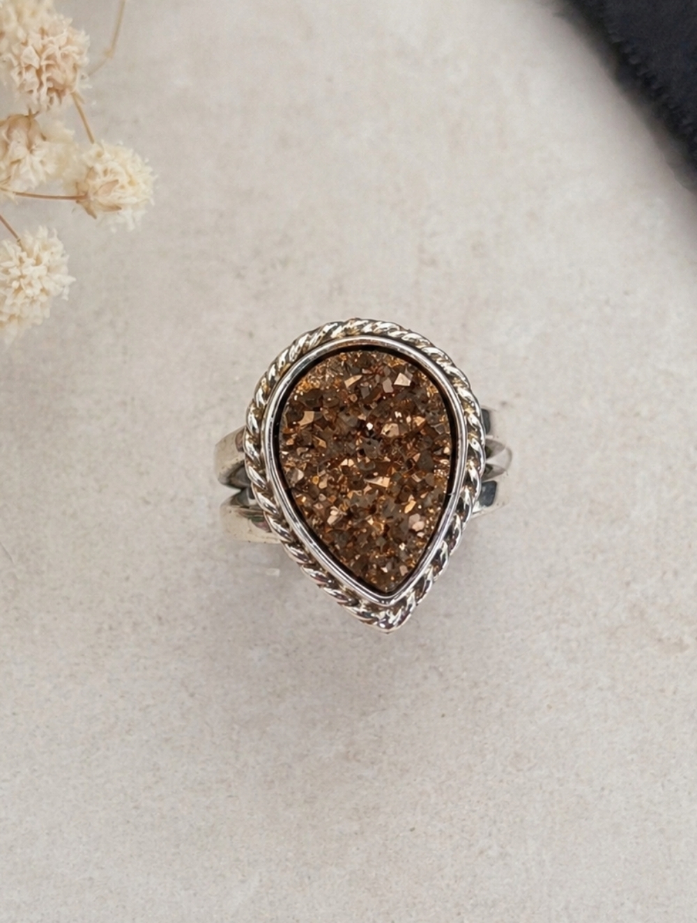 #581 Sterling Silver Teardrop Druzy Ring